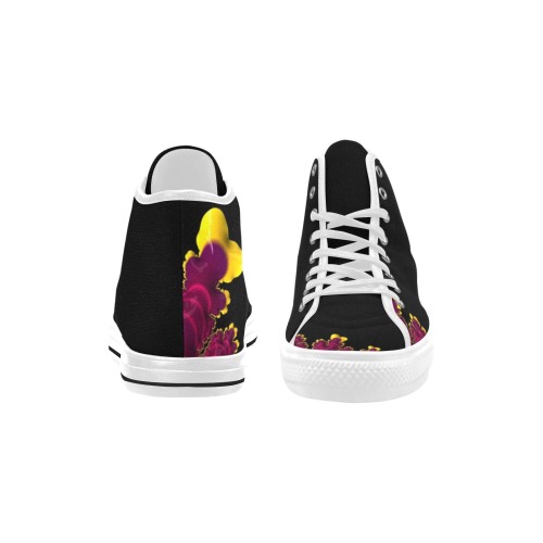 Purple Mauve and Yellow Fringe on Black Fractal Abstract Vancouver H Women's Canvas Shoes (1013-1)