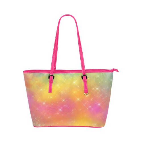 Pink and Yellow Rainbow Cloud Tote Bag Leather Tote Bag/Small (Model 1651)