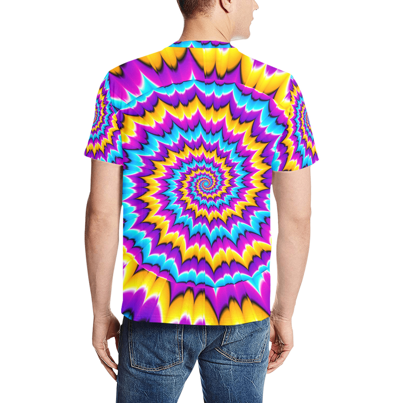 Colorful background with growing sphere. Optical expansion illusion.jpg Men's All Over Print T-Shirt (Random Design Neck) (Model T63)