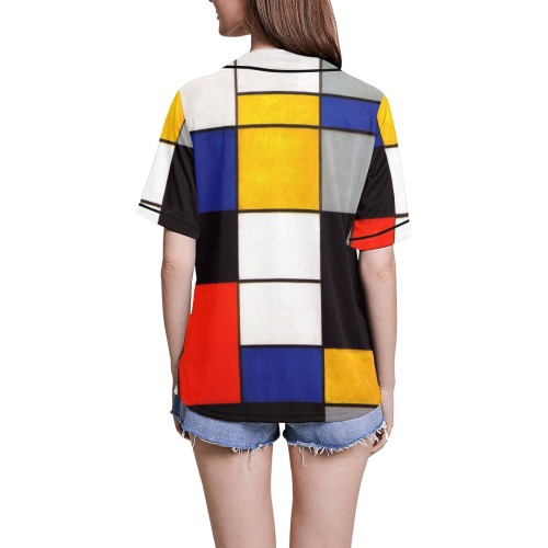 Composition A by Piet Mondrian All Over Print Baseball Jersey for Women (Model T50)