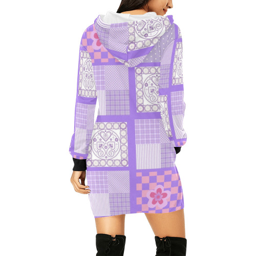 Pink and Purple Patchwork Design All Over Print Hoodie Mini Dress (Model H27)