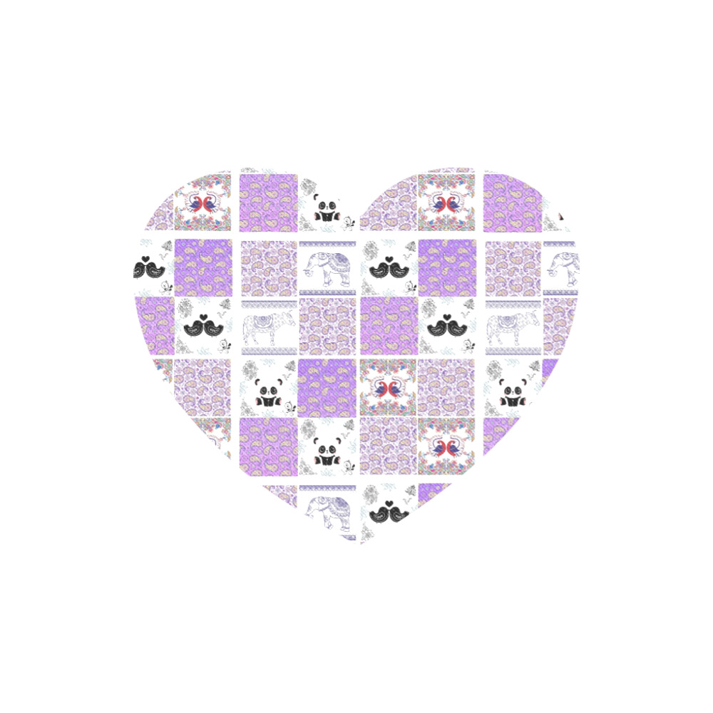 Purple Paisley Birds and Animals Patchwork Design Heart-shaped Mousepad