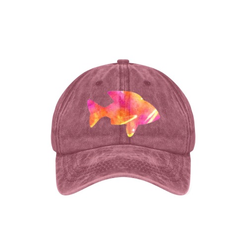 Watercolor Pink Fish Denim Cap
