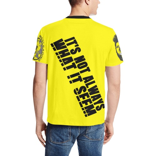 black and yellow Men's All Over Print T-Shirt (Solid Color Neck) (Model T63)