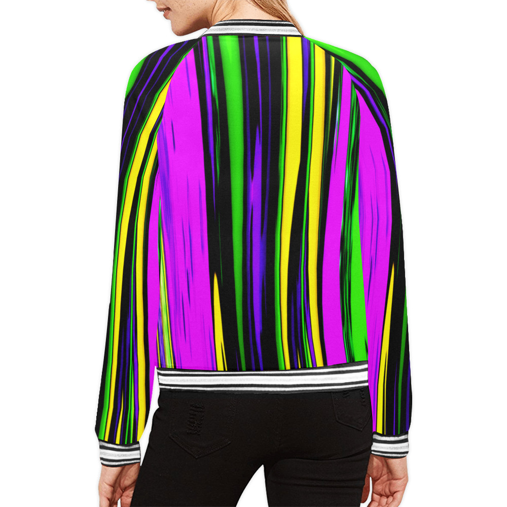 Mardi Gras Stripes All Over Print Bomber Jacket for Women (Model H21)
