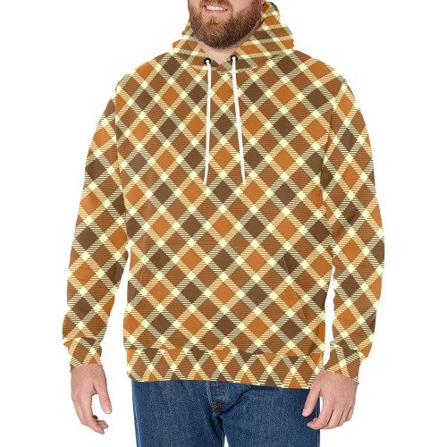 Brown Gold Plaid Men's Long Sleeve Fleece Hoodie (Model H55)