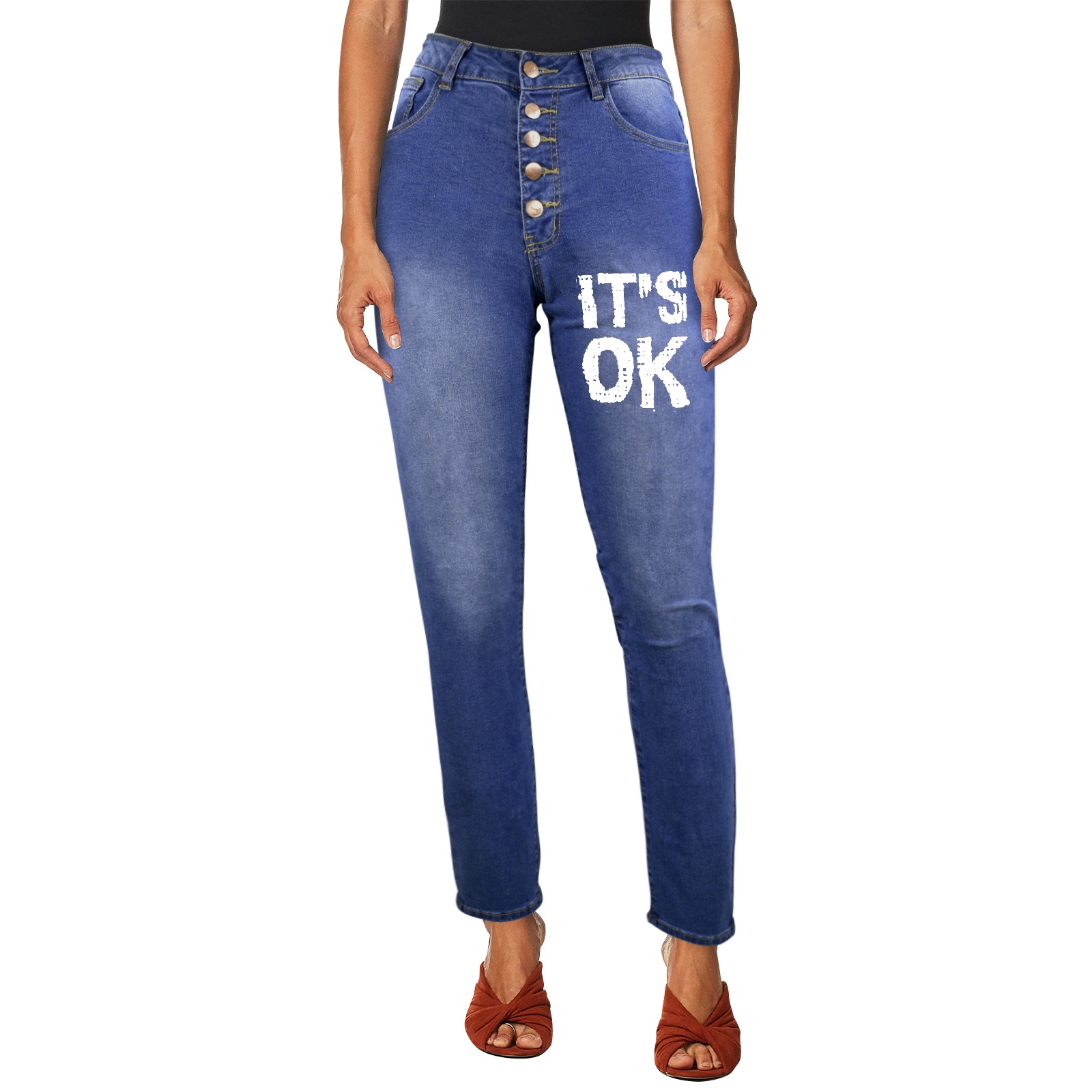 It is OK inspirational white text. Women's Jeans (Front Printing)
