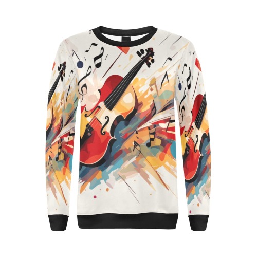 Chic colorful allegory of violin music on beige All Over Print Crewneck Sweatshirt for Women (Model H18)