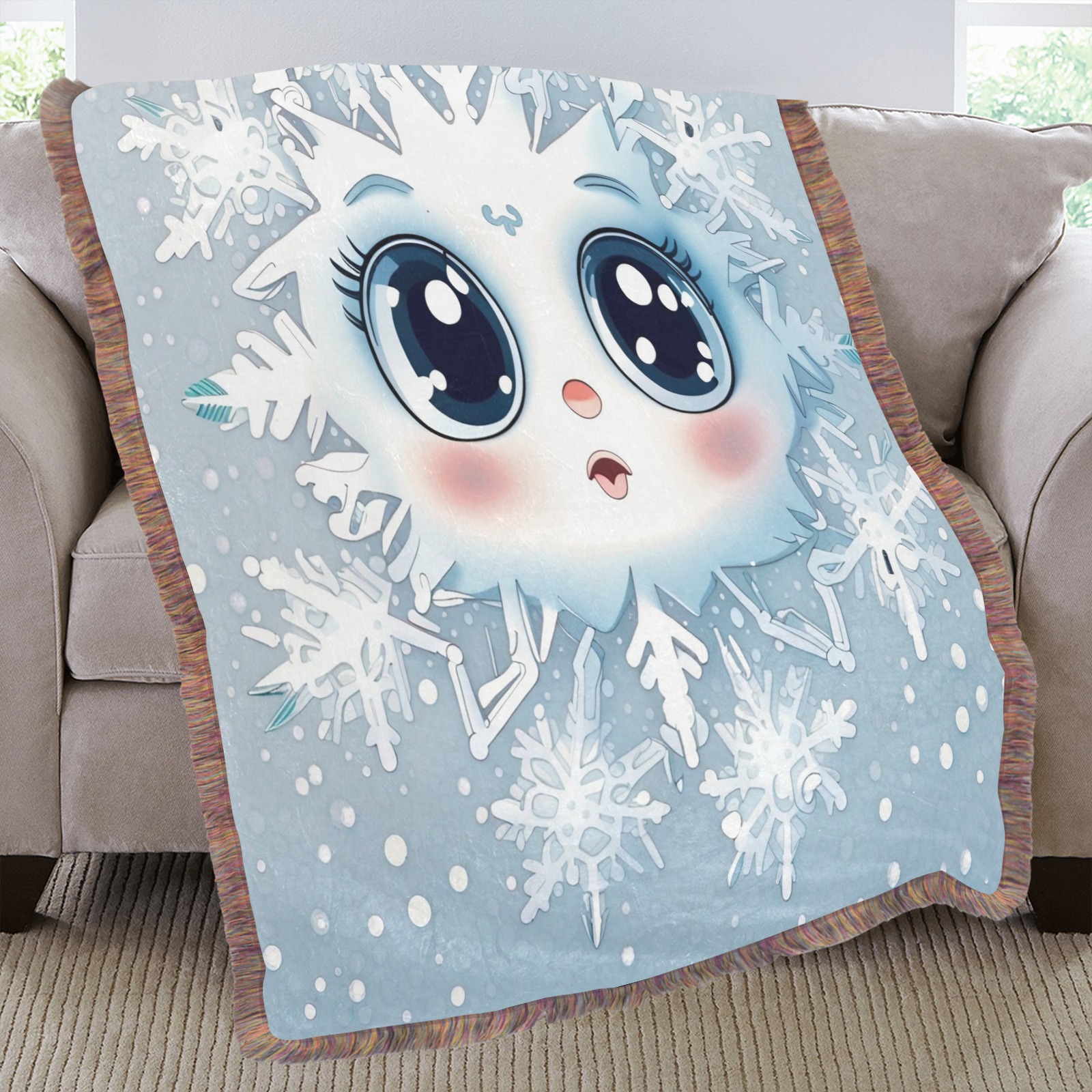 Little Snowflake Ultra-Soft Fringe Blanket 50"x60" (Mixed Green)