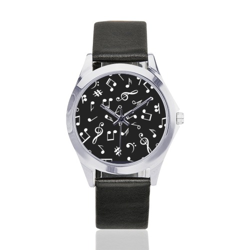 Lullaby Unisex Silver-Tone Round Leather Watch (Model 216)