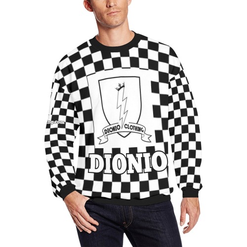 DIONIO Clothing- Checkered Lightning Logo Sweatshirt (Black & White) All Over Print Crewneck Sweatshirt for Men (Model H18)