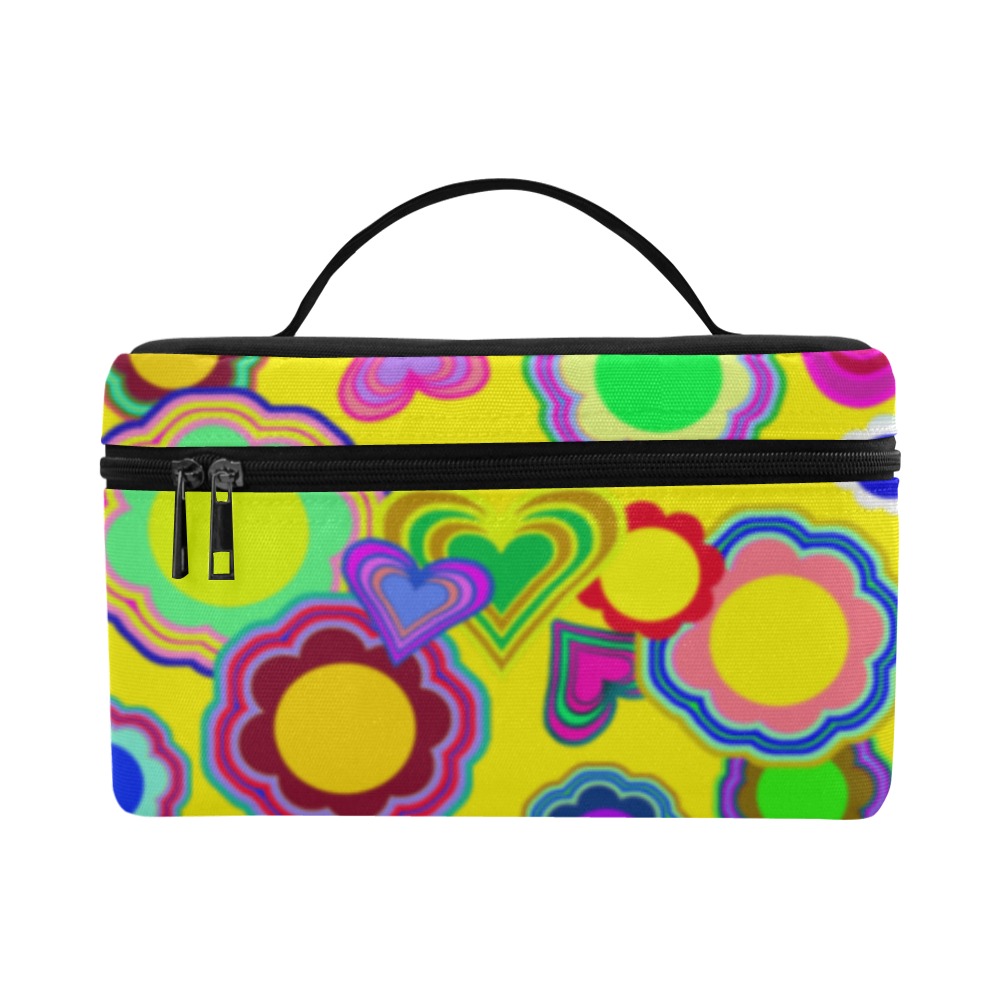 Groovy Hearts and Flowers Yellow Cosmetic Bag/Large (Model 1658)