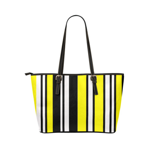 by stripes Leather Tote Bag/Small (Model 1651)