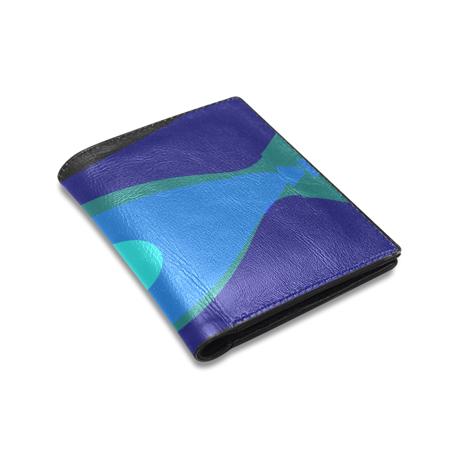 Dimensional Blue Abstract 915 Men's Leather Wallet (Model 1612)