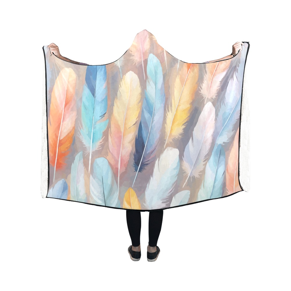 Beautiful feathers fantasy art. Pastel colors. Hooded Blanket 50''x40''