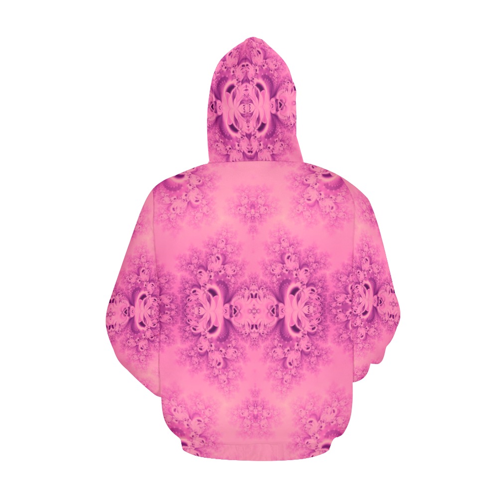 Pink Morning Frost Fractal All Over Print Hoodie for Women (USA Size) (Model H13)
