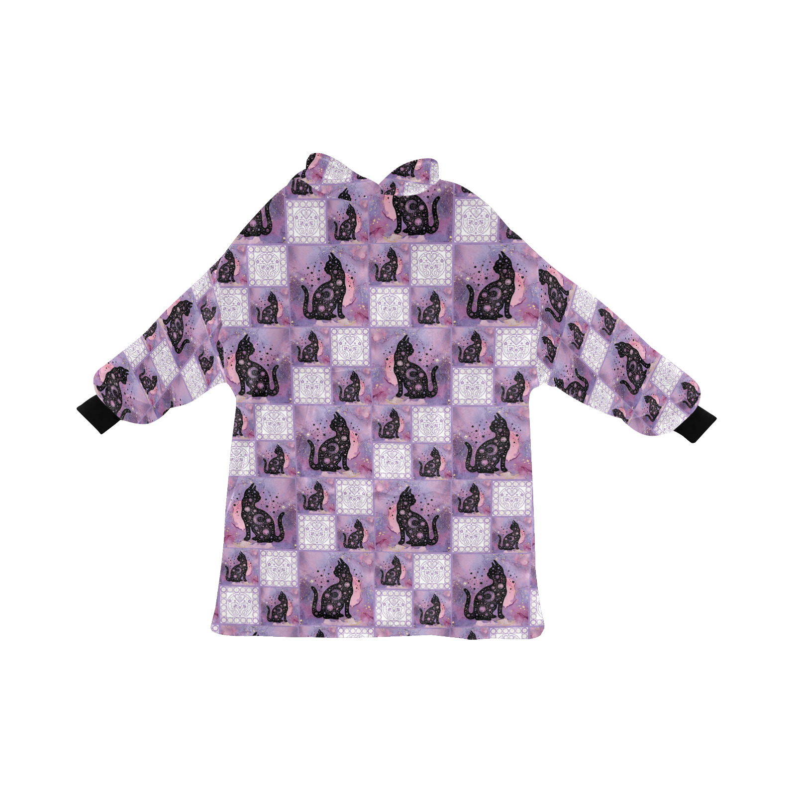 Purple Cosmic Cats Patchwork Pattern Blanket Hoodie for Women