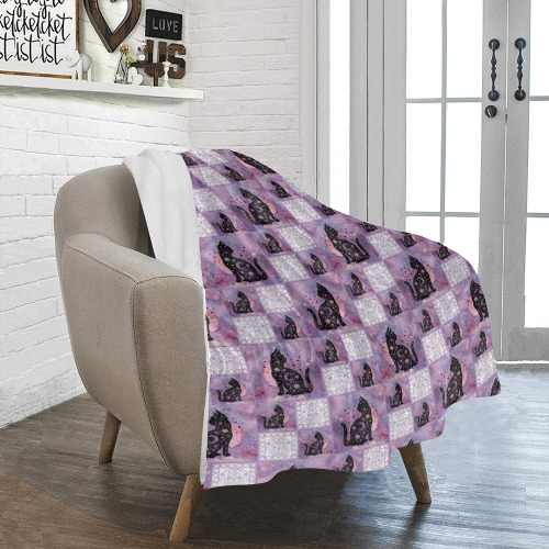 Purple Cosmic Cats Patchwork Pattern Ultra-Soft Micro Fleece Blanket 30''x40''