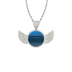 Abstract Blue Horizontal Stripes Wings Silver Photo Pendant with Rope Chain
