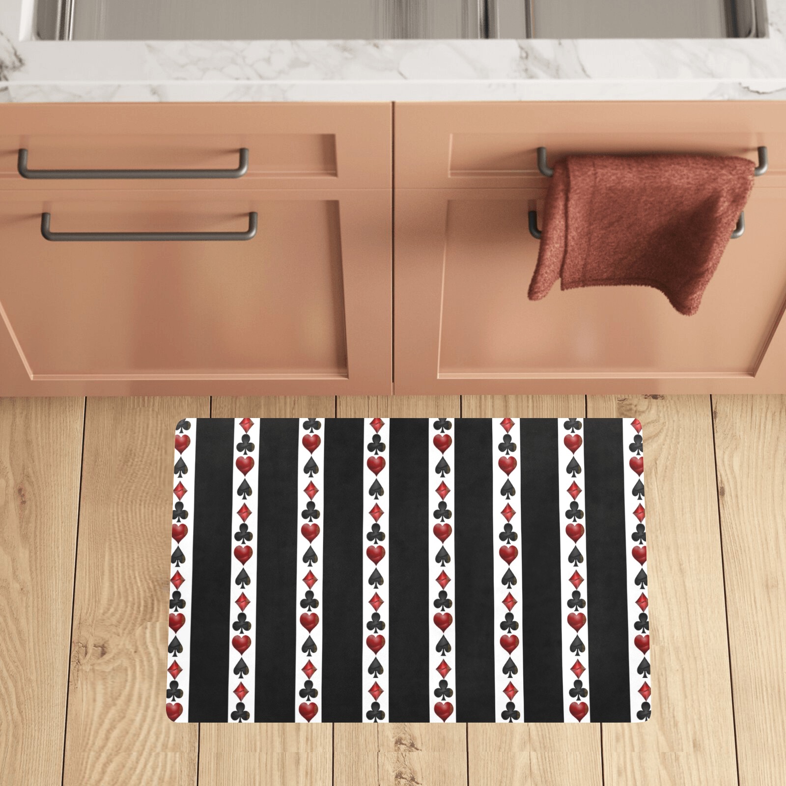 Black Red Playing Card Shapes Kitchen Mat 28"x17"