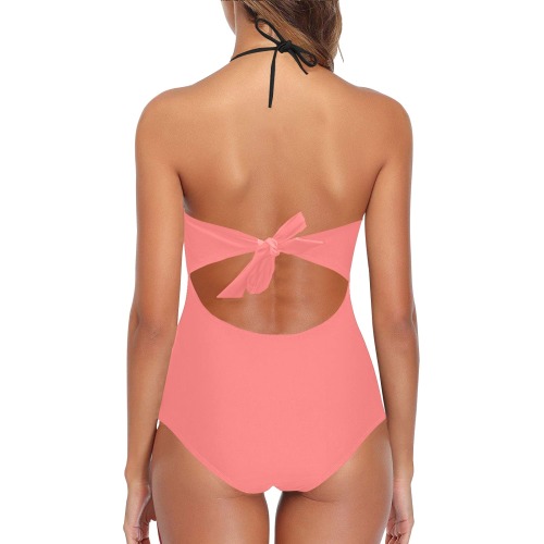 color light red Lace Band Embossing Swimsuit (Model S15)