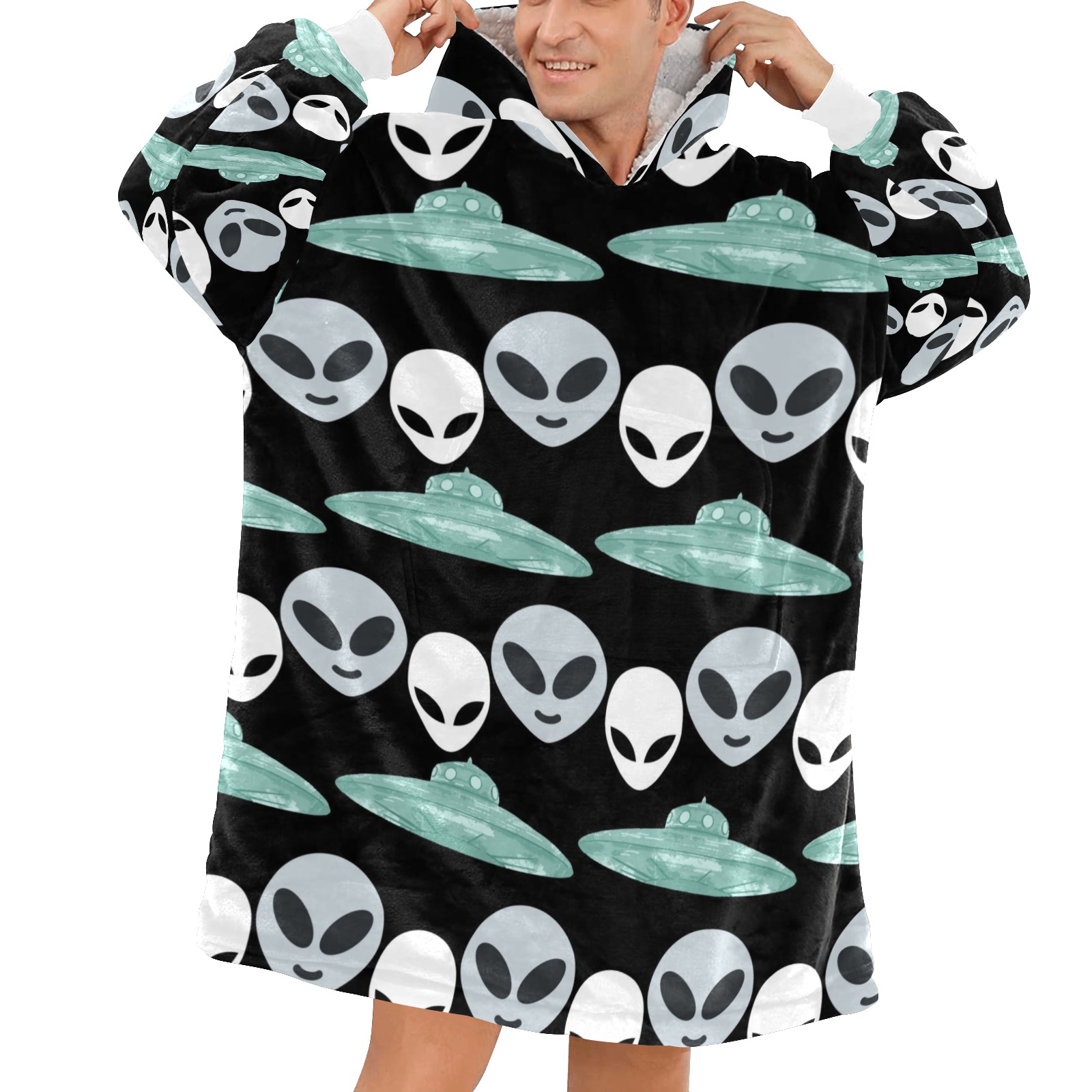 Aliens and UFO Blanket Hoodie for Men