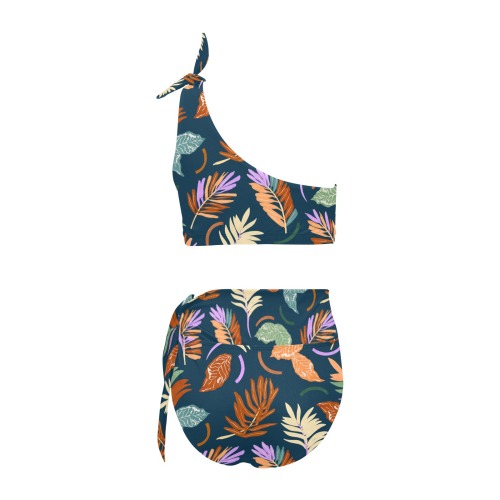 Pattern colorful leaf modern DDP High Waisted One Shoulder Bikini Set (Model S16)