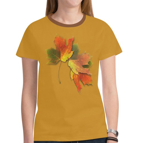 Golden Autumn Leaves - Gold New All Over Print T-shirt for Women (Model T45)