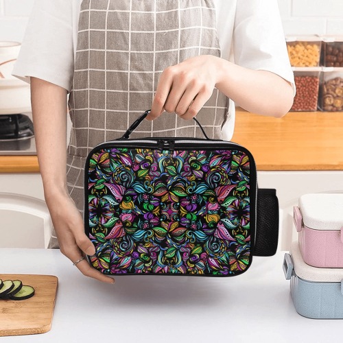 Whimsical Blooms PU Leather Lunch Bag (Model 1723)