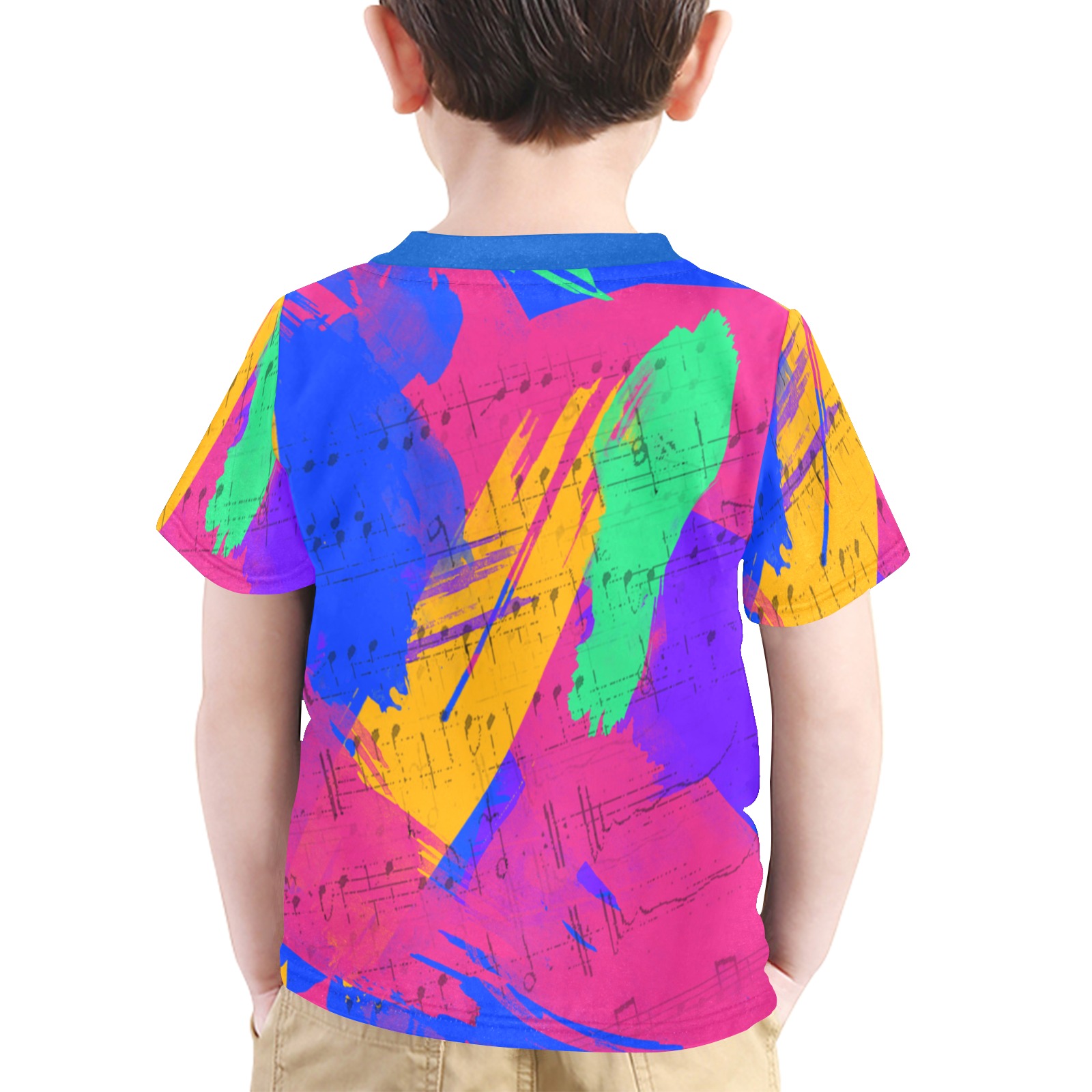 Groovy Paint Brush Strokes with Music Notes Little Boys' All Over Print Crew Neck T-Shirt (Model T40-2)