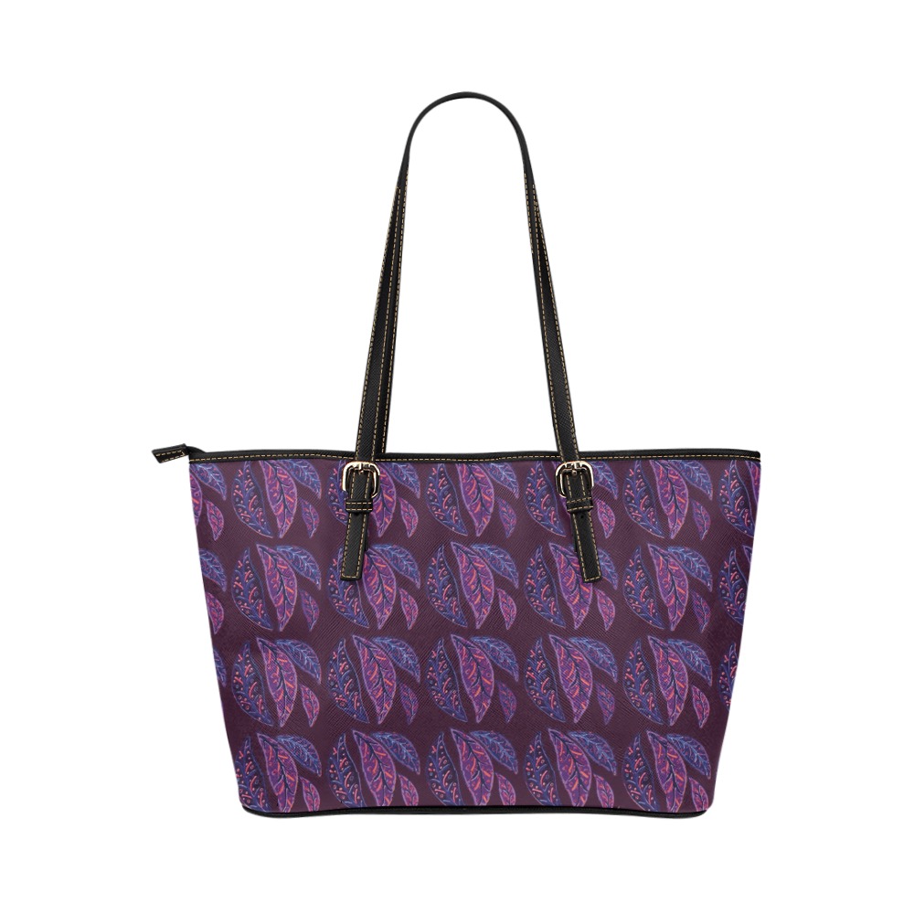 Pretty Cool Leaves Leather Tote Bag/Small (Model 1651)