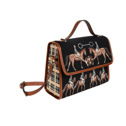 Equestrian Riders Horse Satchel Handbag Waterproof Canvas Bag-Brown (All Over Print) (Model 1641)