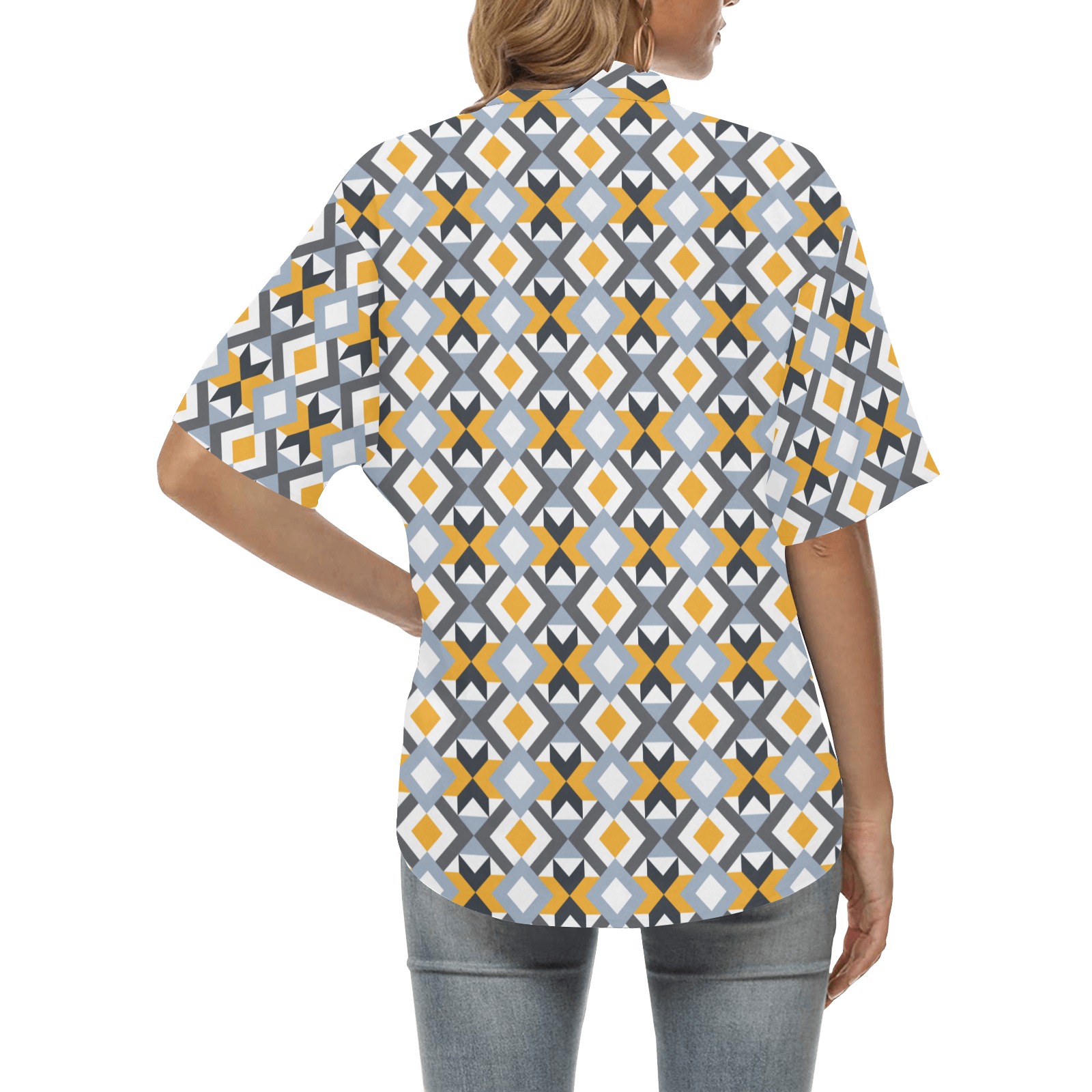 Retro Angles Abstract Geometric Pattern All Over Print Hawaiian Shirt for Women (Model T58)