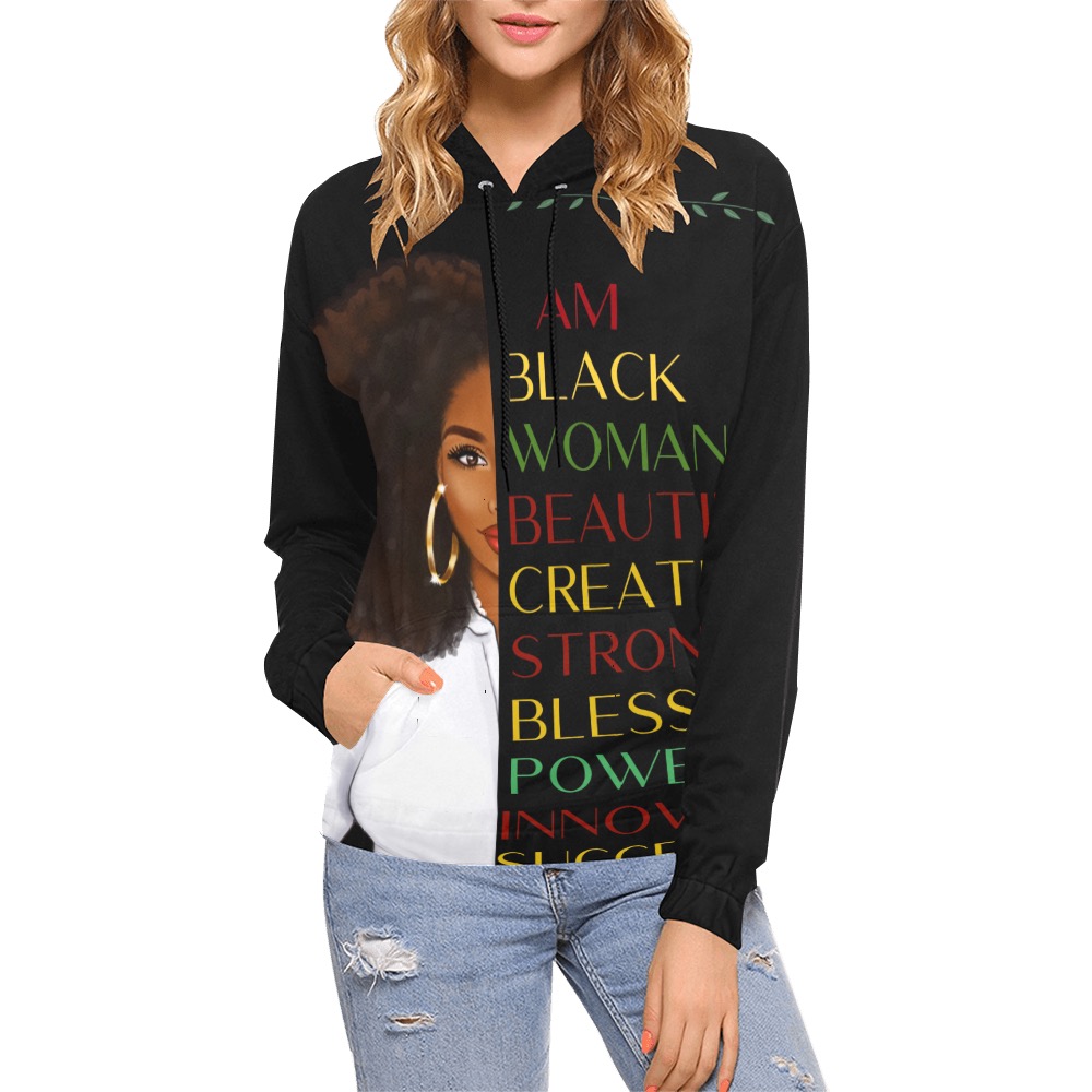 I Am a Black Woman All Over Print Hoodie for Women (USA Size) (Model H13)