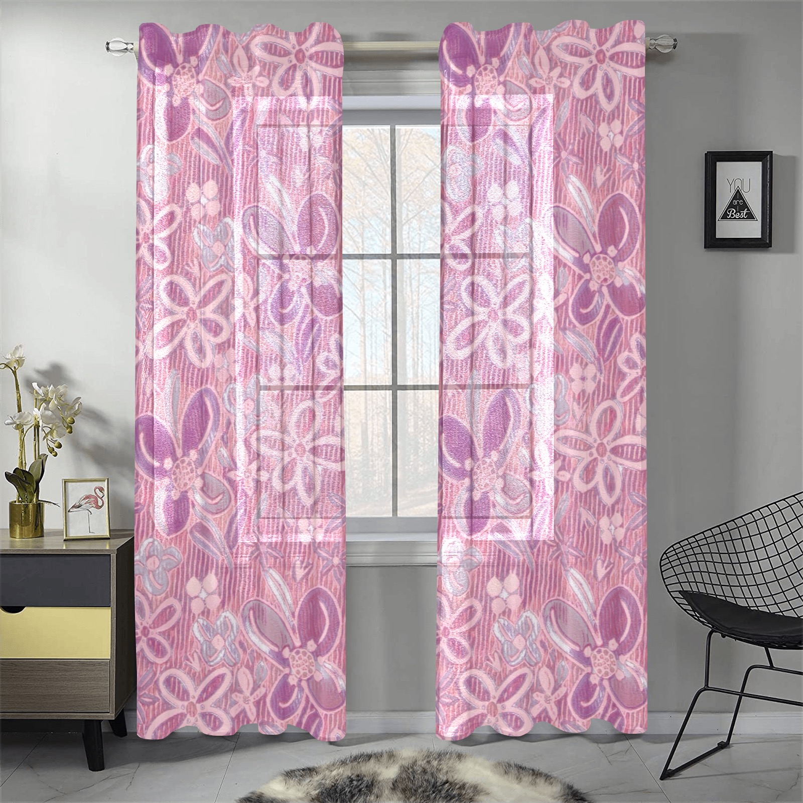 Cute floral pattern Gauze Curtain 28"x84" (Two-Piece)
