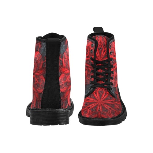 Red Flower on the Black Lava Fractal Kaleidoscope Mandala Abstract Martin Boots for Men (Black) (Model 1203H)