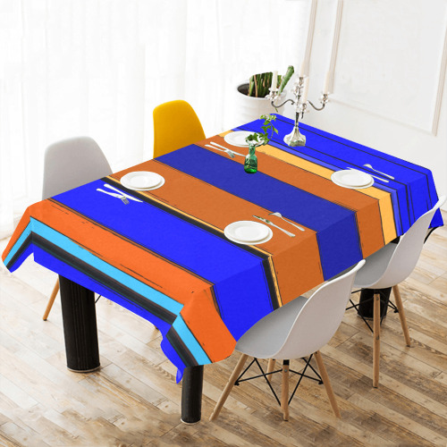 Abstract Blue And Orange 930 Cotton Linen Tablecloth 60"x 104"