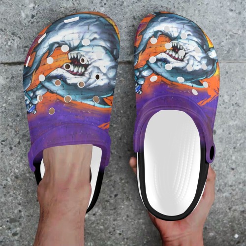 Graffiti Shark Spray Art Custom Print Foam Clogs for Adults