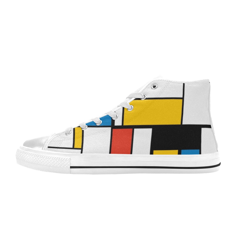 Mondrian De Stijl Modern High Top Canvas Shoes for Kid (Model 017)