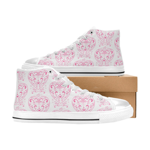 Ornamental Valentine's Day Heart Women's Classic High Top Canvas Shoes (Model 017)