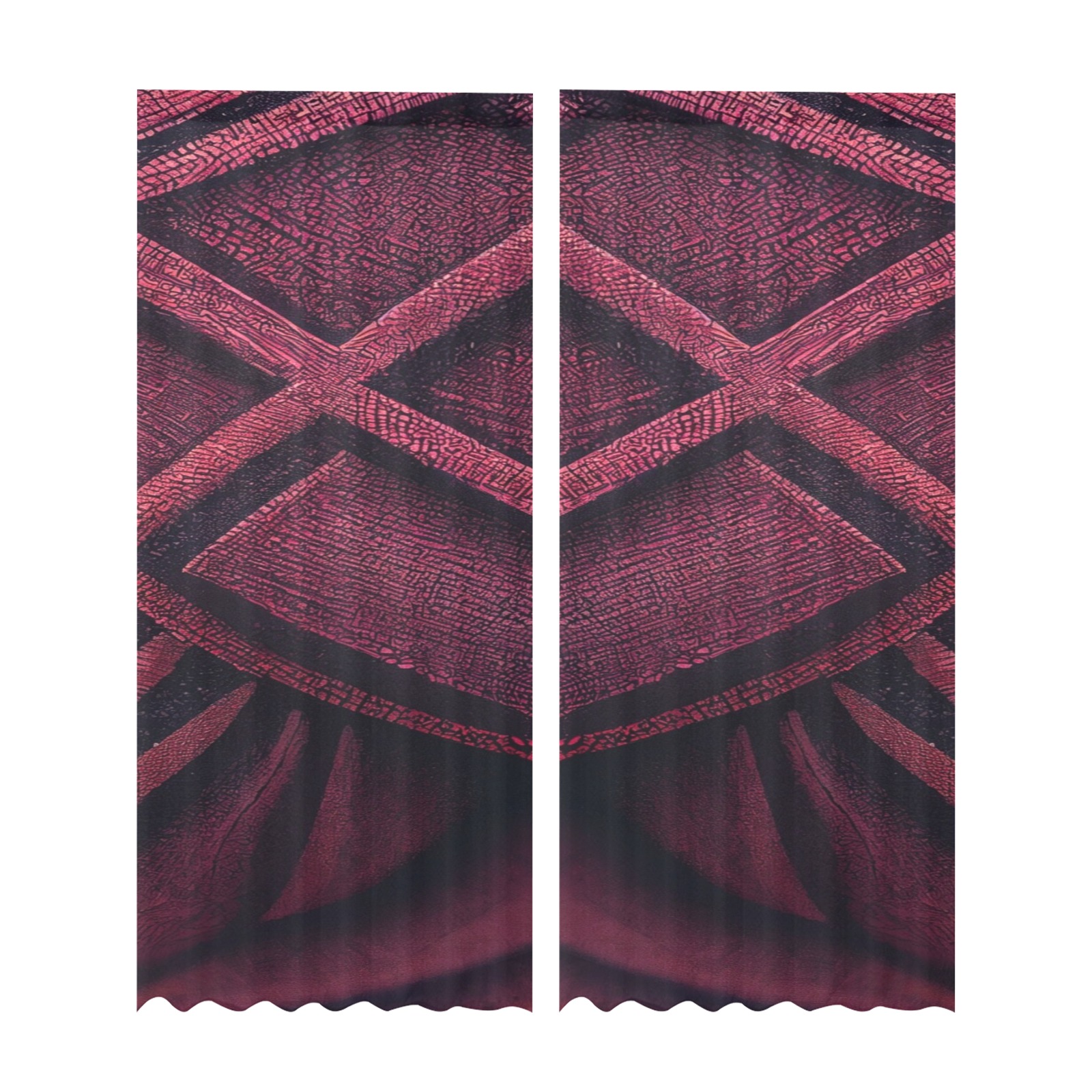 burgundy diamond pattern Gauze Curtain 28"x95" (Two-Piece)