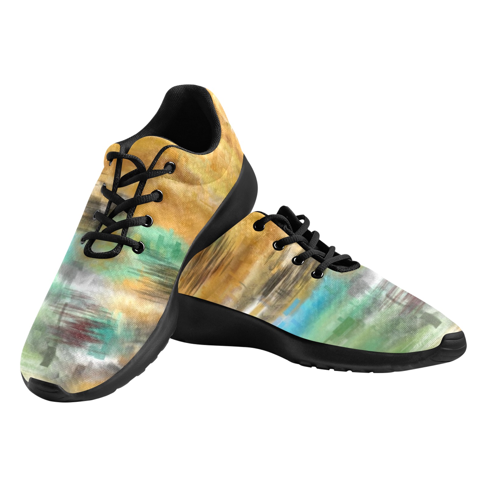 Beige Painted Abstract Women's Athletic Shoes (Model 0200)