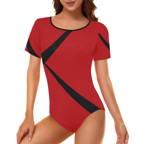 Sexy Red and Black Women's Short Sleeve Bodysuit