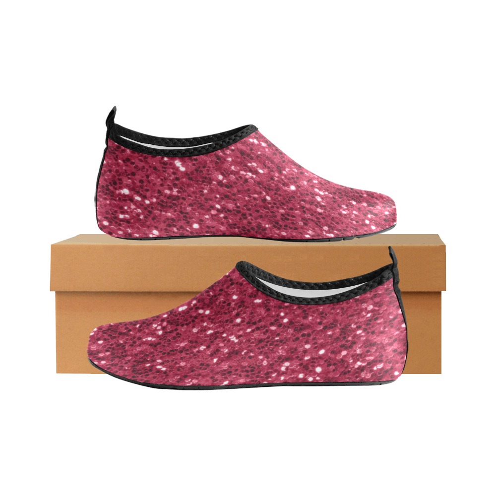 Magenta dark pink red faux sparkles glitter Women's Slip-On Water Shoes (Model 056)