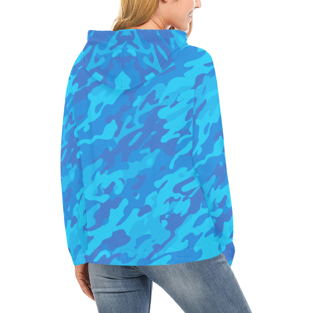Modern Blue River Fashion Camo All Over Print Hoodie for Women (USA Size) (Model H13)