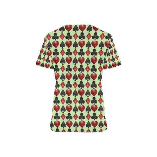 Black Red Playing Card Shapes Green All Over Print Scrub Top