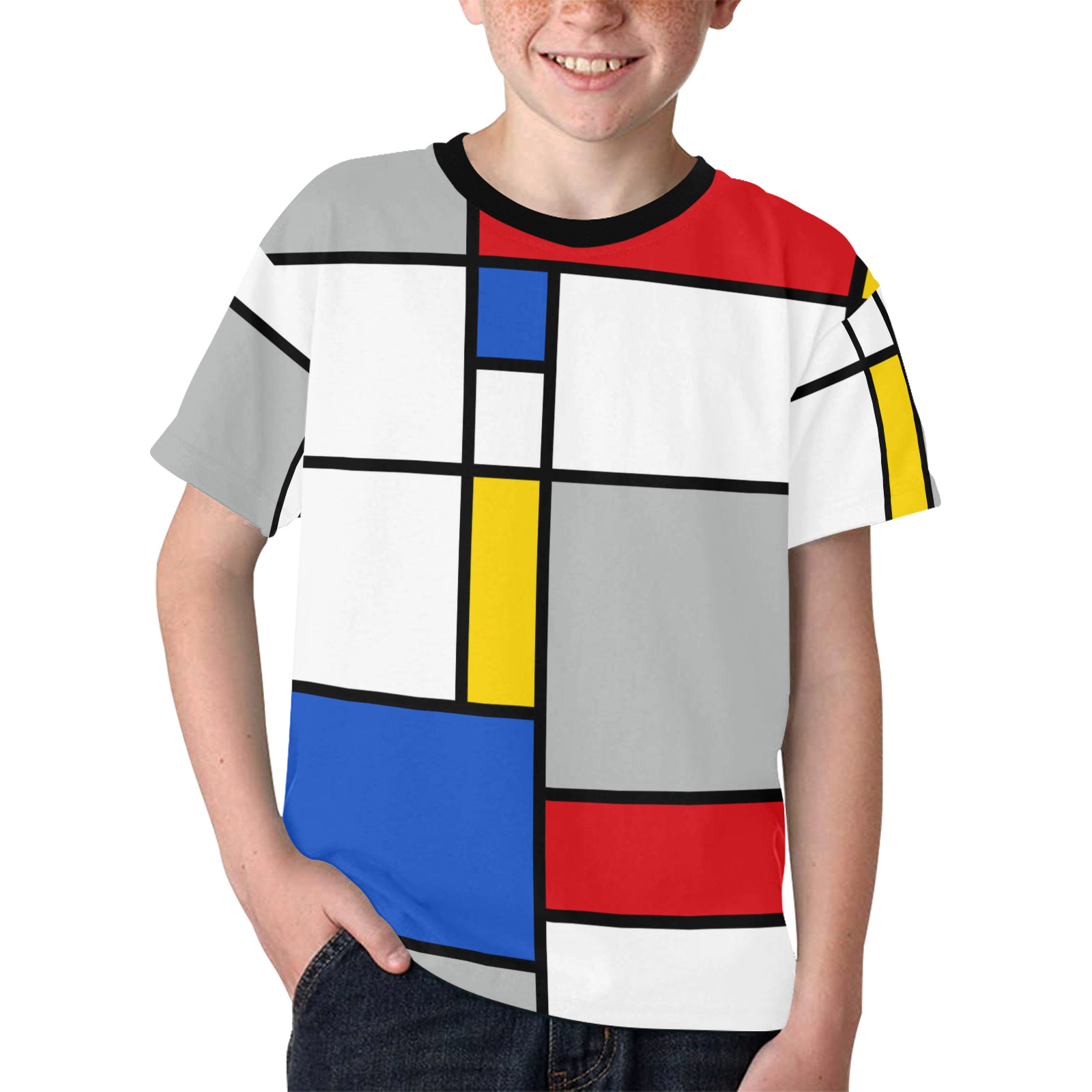 Geometric Retro Mondrian Style Color Composition Kids' All Over Print T-shirt (Model T65)