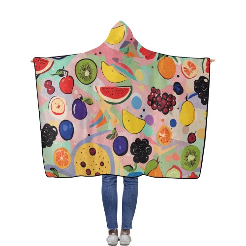 Colorful summer fruits. Positive fantasy art. Flannel Hooded Blanket 50''x60''