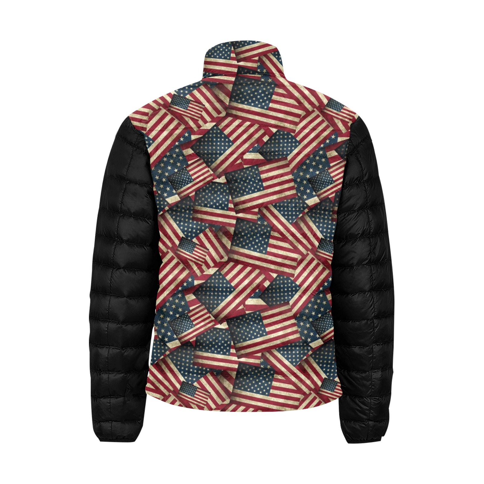Patriotic USA American Flag Art Vest Style Men's Stand Collar Padded Jacket (Model H41)