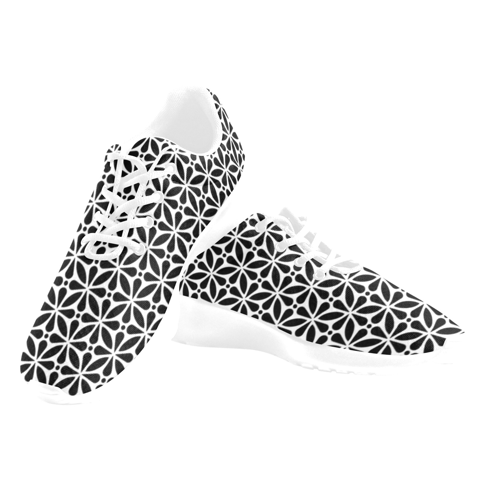 Black and White Abstract Floral Motif Women's Athletic Shoes (Model 0200)